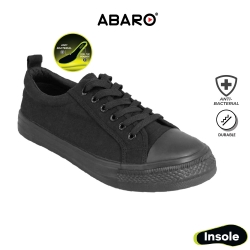 Black School Shoes ABARO B7601 Canvas Secondary Unisex Bouncy Walk